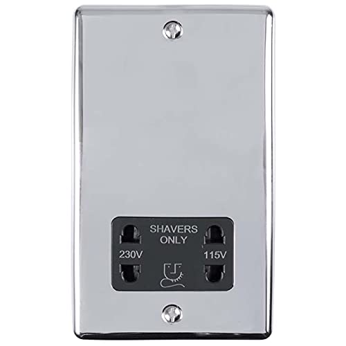 Enhance Decorative Shaver Socket Polished Chrome Finish with Black Trim