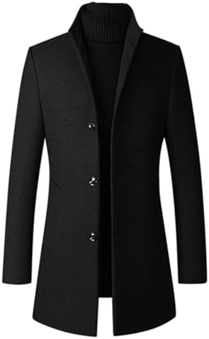 chouyatou Men's Mid-Length Single Breasted Wool Blend Top Coat (X