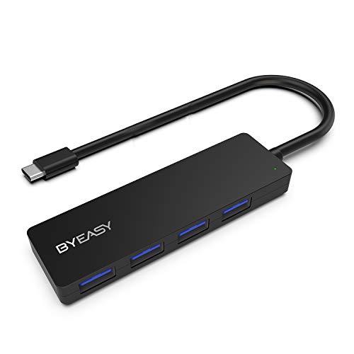 USB C Hub, BYEASY Ultra Slim USB C Adapter with 4 USB 3.0 Ports Applicable for MacBook Pro 2018 2017 iMac, Google Chromebook Pixelbook, XPS, Samsung S9, S8 & More USB Type C Devices (Leather Black)