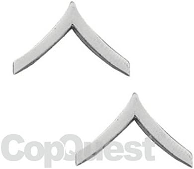 Rank Insignia - Chevrons - 7/8-inch Width - Private - 1 Stripe - Pair - Nickel Finish