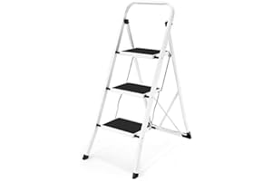 Soctone Step Ladder 3 Step Folding with Anti-Slip Pedal, Lightweight 3 Step Ladder with Handrails, 330 lbs Capacity Perfect for Kitchen & Household, White