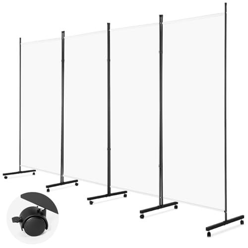 JERZOU Biombos Separadores de Espacios con Ruedas, 4 Paneles 372 x 185CM, Divisor de Habitacion Plegable, Separador de Ambientes, Color Blanquecino
