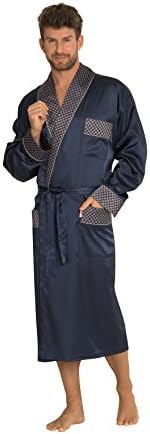 Mens Classic Smooth Satin Lounge Wear Dressing Gown Long Length Self Tie Comfortable Robe