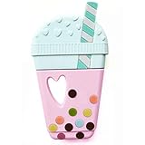 Single Bubble Tea Silicone Teether, Natural (pink) Cotton Candy