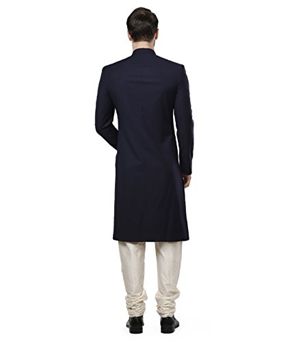 Traditional Mens Wear Long Knee Length Indowestern Marriage Sherwani (42, Navy)