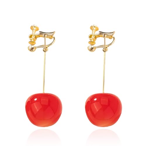 Cherry Earrings for Women 3D Fruit Dangle Clip On Ear Gold Trendy Daily Party Fashion Jewelry Gifts at Amazon
