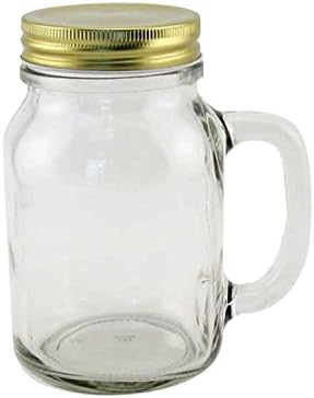 Thirsty Rhino Fabrique, Old Fashioned Mason Jar Mug With Handle And Lid, Thick Glass With Heavy Base, 20 oz, Clear Glass (Set of 4)