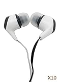 JustJamz Colorblind Friendly Earbud Headphones (In-Ear 10 Pack ) 3.5mm Stereo Simple Design Black and White