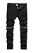 Boy's Black Slim Fit Skinny Jeans Ripped Elastic Waist Pants with Zipper for Kids,Black,14 Slim