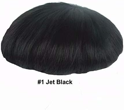 Mens Human Hair Toupee Hairpieces Swiss Lace Front Replacement System Combined with PU base 10X8 inch large size N.L.W. Jet Black 6 inch Gentlemen Hair piece - Image 3