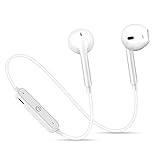 Bluetooth Headphones In Ear Wireless Earbuds 4.1 Magnetic Sweatproof Stereo Bluetooth Earphones for Sports With Mic,Upgraded 7 Hours Play Time, Secure Fit, Noise Cancelling (White)