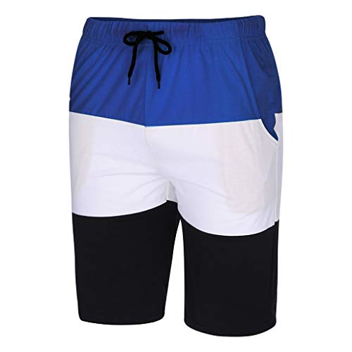 Mens 2 Piece Outfit Sport Thin Set Spring Summer Casual Short Sleeve Color Block Tops + Short Pants Tracksuit (Blue, XXL) - Thumbnail 5