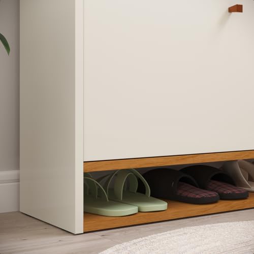 Sapateira Safira 2 Portas Basculante 15 Pares Calçados Nicho Inferior Organizador Decoração Quarto Sala Hall Entrada Apartamento Compacta (Off White/Cinamomo)
