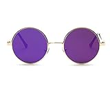 retro sunglasses flat circular metal color film Prince sunglasses (Gold frame Purple Lens)