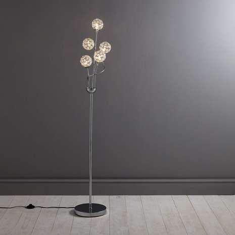 Modern Sphere 5 Crystal Glass Effect Bulb Chrome Dining Living Room Floor Lamp