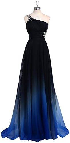 Momoai Women's Gradient Color One Shoulder Beading Evening Formal Gown Prom Dresses Long