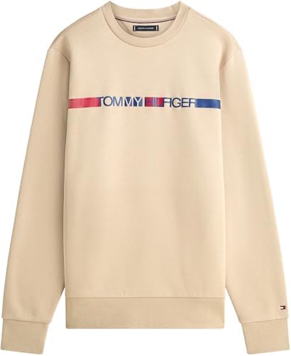 Herren Sweatshirt Brand Love Stripe mit Rundhalsausschnitt, Beige (Sandalwood), M