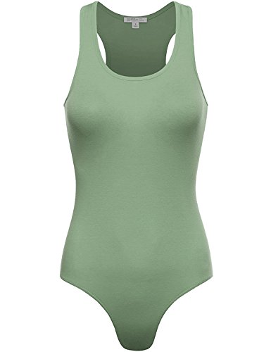 FPT Women's Basic Solid Soft Stretchy Tank Top Bodysuit MOSS M