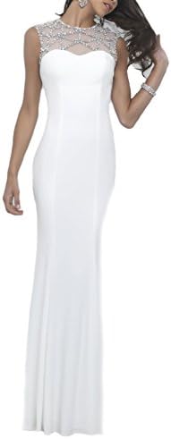 Fnina Women's Long Mermaid Lycra Beading Prom Dresses Formal Gowns Size 12 White