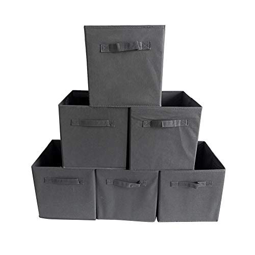 Staron  6-Pack Foldable Fabric Cloth Storage Cubes Shelves Baskets Bins Containers Home Decorative Closet with Handles Organizer Household Cloth Collapsible Box Toys Storages Bedroom Drawer (Grey) - Thumbnail 7