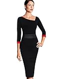 VfEmage Womens Asymmetric Neck Ruched Vintage Tunic Work Party Casual Dress 1908 Black S