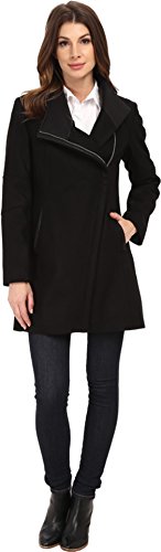 Calvin Klein Women's Wool Asymmetrical Zip Coat Black Outerwear SM (US 4-6)
