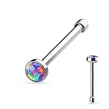 PiercedOff Opal Set Flat Top 316L Surgical Steel Nose Studs (Opal Purple)