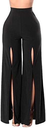 LOV ANNY Women's Solid Color Sexy Fashion Hole Slit Casual Wide Leg Pants