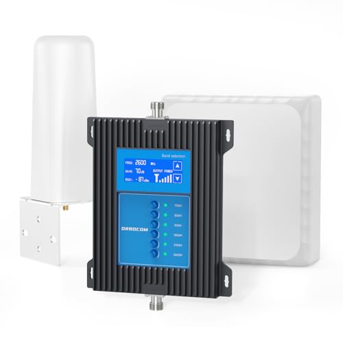 ORBOCOM Mobile Signal Repeater Band 1/3/7/8/20/28 Repeater 5G 4G 3G Adjustable Gain of Cell Signal Amplifier Supports All Operators, with High Definition LCD Screen