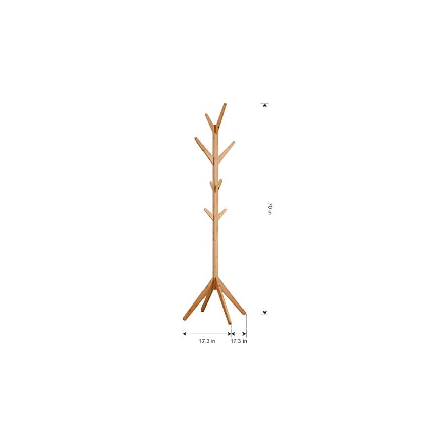 LANGRIA Free Standing Bamboo TreeShaped Display Coat Rack Stand with 4