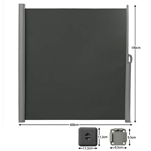 LARMNEE Seitenmarkise, ausziehbar, 190 x 400 cm, Sichtschutz, Freistehend, Sonnenschutz, Blickdicht, Seitenrollo, für… – Bild 6