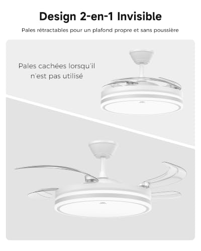 Woox Ceiling Fan with 42" Lamp, 4 Retractable Blades, Silent DC 30W Motor, 50W LED Dimmable, 6 Speed, Summer/Winter, Remote Control | LED 50W Variable without Bearing (CCT), 4 Retractable Blades, Silent 30W DC Motor, 6 Speed, Summer/Winter, Remote Control