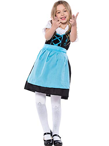 MYRISAM Girls Bavarian Oktoberfest Costumes Dirndl Dress with Apron Beer Maid Fancy Dress Carnival Halloween Costume Blue 8-9T