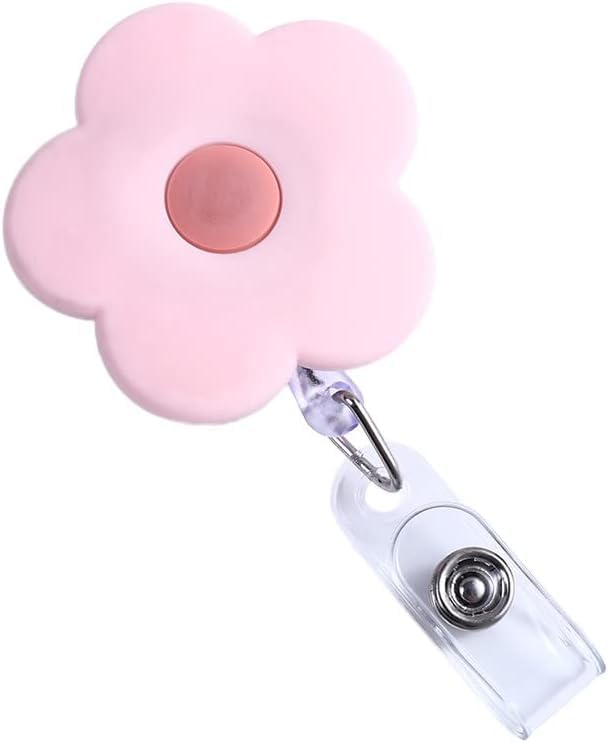 Photo 1 of 1Pc Pink Cute Badge Reels Retractable with Alligator Clip, Nurse ID Badge Holder Flowers Keys Lanyard Badge Holders for Teacher Student Office Supplies Identification Badges and Supplies