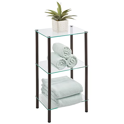 mDesign Metalglass 3Tier Storage Tower, Narrow Shelving Display Unit