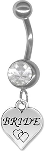 14g 5/16 Clear Heart Bride Wedding Belly Button Ring