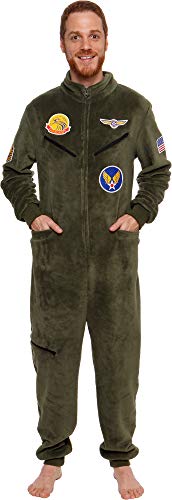 Silver Lilly One Piece Fighter Pilot Costume - Adult Novelty Flight Suit Jumpsuit Pajamas (Olive, Medium)