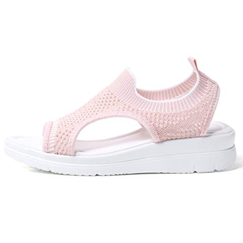 Women's Flat Sandals Open Toe Cutout Casual Summer Lightweight Comfort Platform Wedge Slip-on Flat Shoes Pink