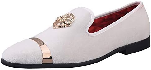 ELANROMAN Mens Loafers Velvet Dress Shoes with Gold Plate Smoking Slippers Slip on Penny Party Luxury Loafer Shoes for Men 10 Color