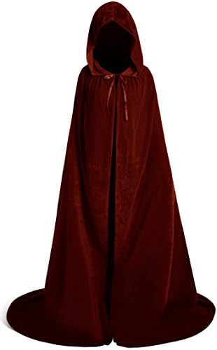 Unisex Halloween Velvet Full Length Hooded Party Cape Cosplay Costume Cloak (84'', Brown)