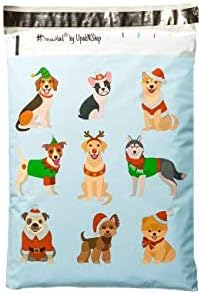 10x13 - Adorable Festive Dogs Designer Printed Poly Mailers, Christmas Puppy Shipping Envelopes Self Sealing Boutique Custom Bags (30 Pcs)