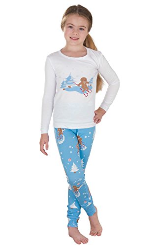 PajamaGram Gingerbread Fun Long-Sleeved Pajamas with Pants, Blue, Big Girls' 12