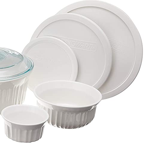 CorningWare French White 10-Pc Ceramic Bakeware Set with Lids Chip and Crack Resistant Stoneware Baking Dish, Microwave, Dishwasher, Oven, Freezer and Fridge Safe