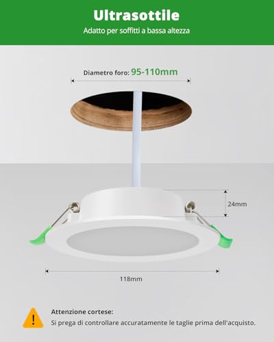 HOMEOW 12 x Recessed LED Spotlights for Plasterboard, 220 V 7 W 6000 K Cool Light Spotlights for Recessed Interior LED Spotlights, IP44 Spotlight for Bathroom, Diameter 118 mm, Hole Diameter 95-110 mm