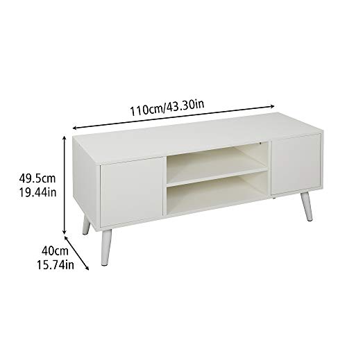 Function Home TV Stand for TVs up to 50", Mid-Century Modern Entertainment Center ,TV Console Storage Cabinet with Shelves and Doors for Living Room, ,White - Image 3