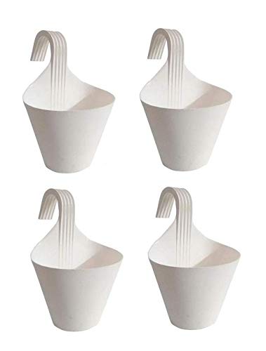 MOMS GADGETS Hanging Flower Pot Stands Plant (White) - Set of 4