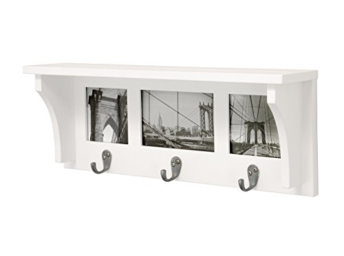 Kiera Grace Riley Wall Shelf and Picture Collage with 3 Hooks, 18.5-Inch by 7-Inch, Holds 2- 4 by 4-Inch and 1- 4 by 6-Inch Photo, White - Thumbnail 3