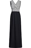 2LUV Women's Sleeveless V Neck Tie Back Waist Striped Contrast Two Tone Maxi Casual Dress Black L