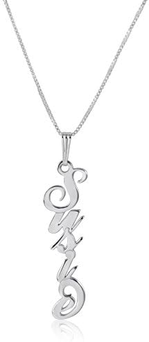 Sterling Silver Script Vertical Name Necklace Pendant – Personalized, Custom Made Any Name
