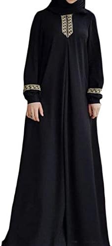 MU2M Women Long Sleeve Islamic Abaya Muslim Kaftan Print Loose Maxi Dress